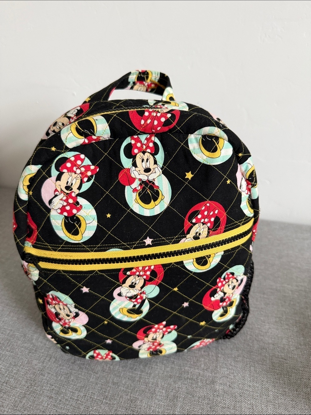 Minnie Mouse Black Quilted small Backpack with Yellow Zipper